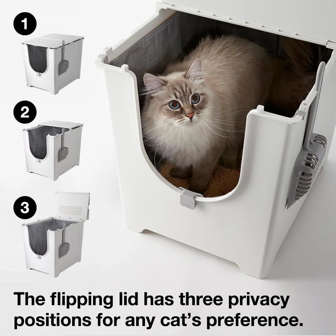 Modkat Flip Litter Box, Front-Entry, Full Height Seamless Base, Reusable Litter Liner, Sifting Litter Scoop, 2X Bamboo Charcoal Filters