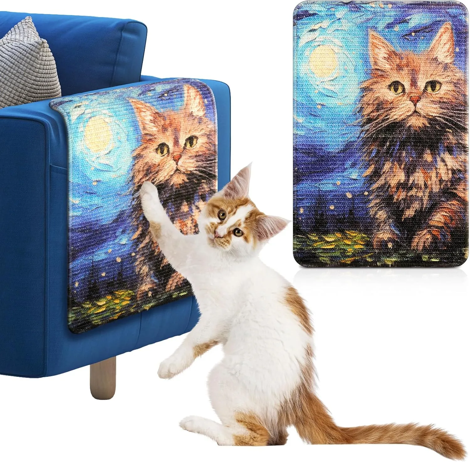 Nuanchu 3-in-1 Sisal Cat Scratcher Mat 23.6 x 15.7'' Natural Sisal Cat Scratch Mat Wall Mounted with Adhesive Tape Use on Wall,Couch and Carpet Anti Scratch Furniture Protector