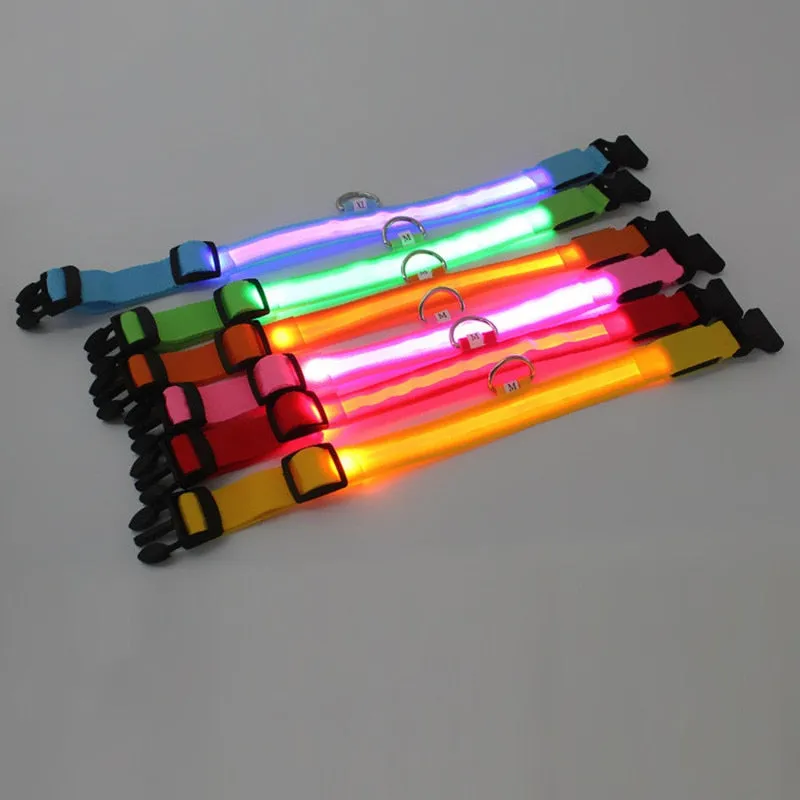 Nylon LED Pet Dog Collar,Night Safety Flashing Glow In The Dark Dog Leash,Dogs Luminous Fluorescent Collars Pet Supplies 4.7