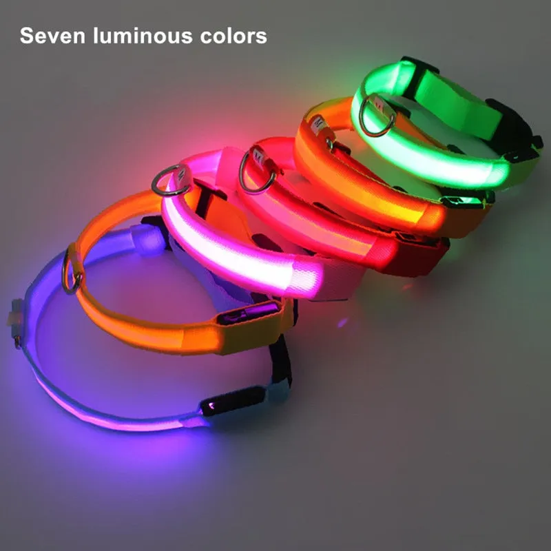 Nylon LED Pet Dog Collar,Night Safety Flashing Glow In The Dark Dog Leash,Dogs Luminous Fluorescent Collars Pet Supplies 4.7