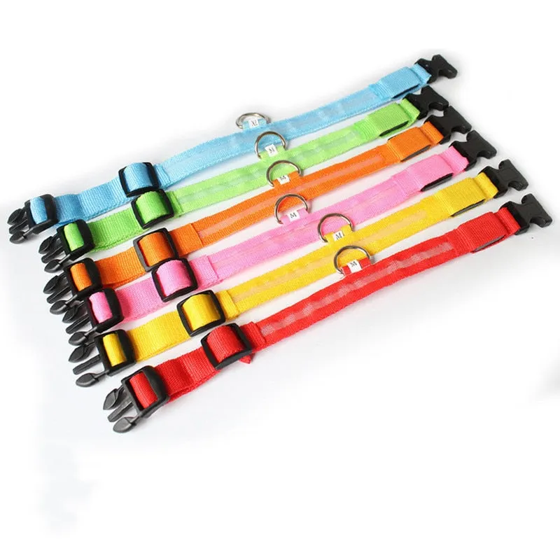 Nylon LED Pet Dog Collar,Night Safety Flashing Glow In The Dark Dog Leash,Dogs Luminous Fluorescent Collars Pet Supplies 4.7