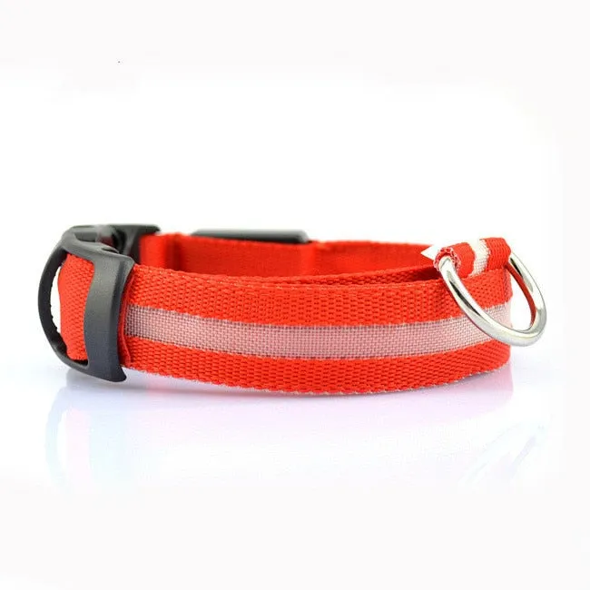 Nylon LED Pet Dog Collar,Night Safety Flashing Glow In The Dark Dog Leash,Dogs Luminous Fluorescent Collars Pet Supplies 4.7