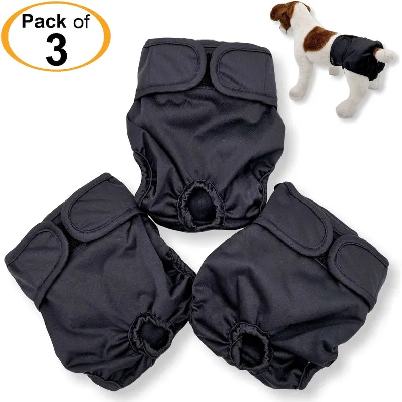 PACK of 3 Female Dog Diapers with 4 - LAYERS of Absorbent Pads WATERPROOF Leak Proof Washable for Small and Large Pet