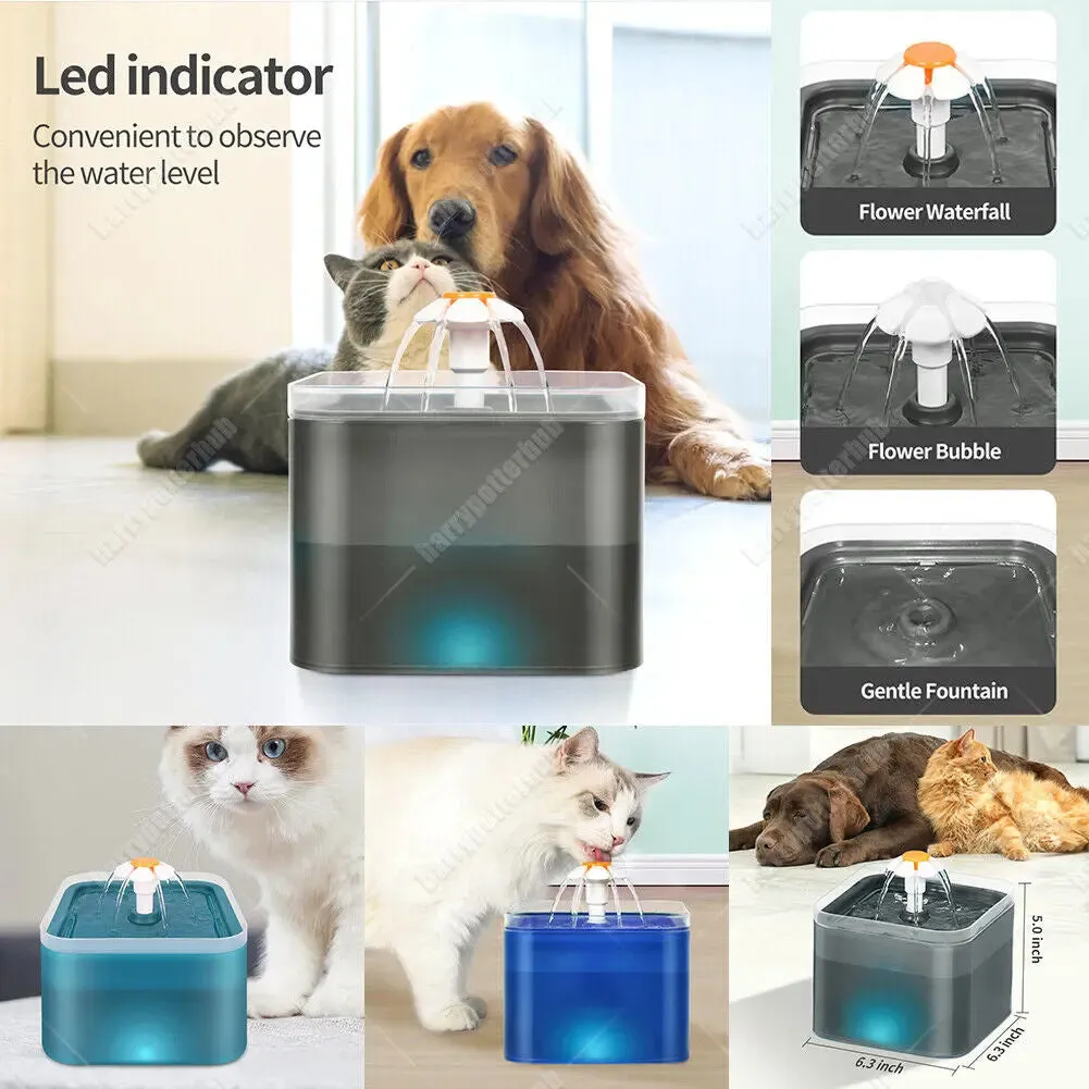 Pet Water Fountain Automatic LED Auto Dish Drinking Dispenser Bowl