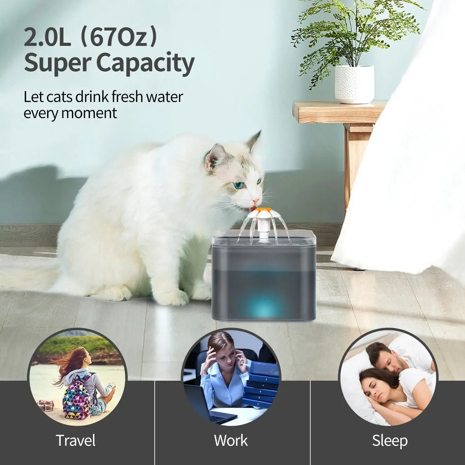 Pet Water Fountain Automatic LED Auto Dish Drinking Dispenser Bowl