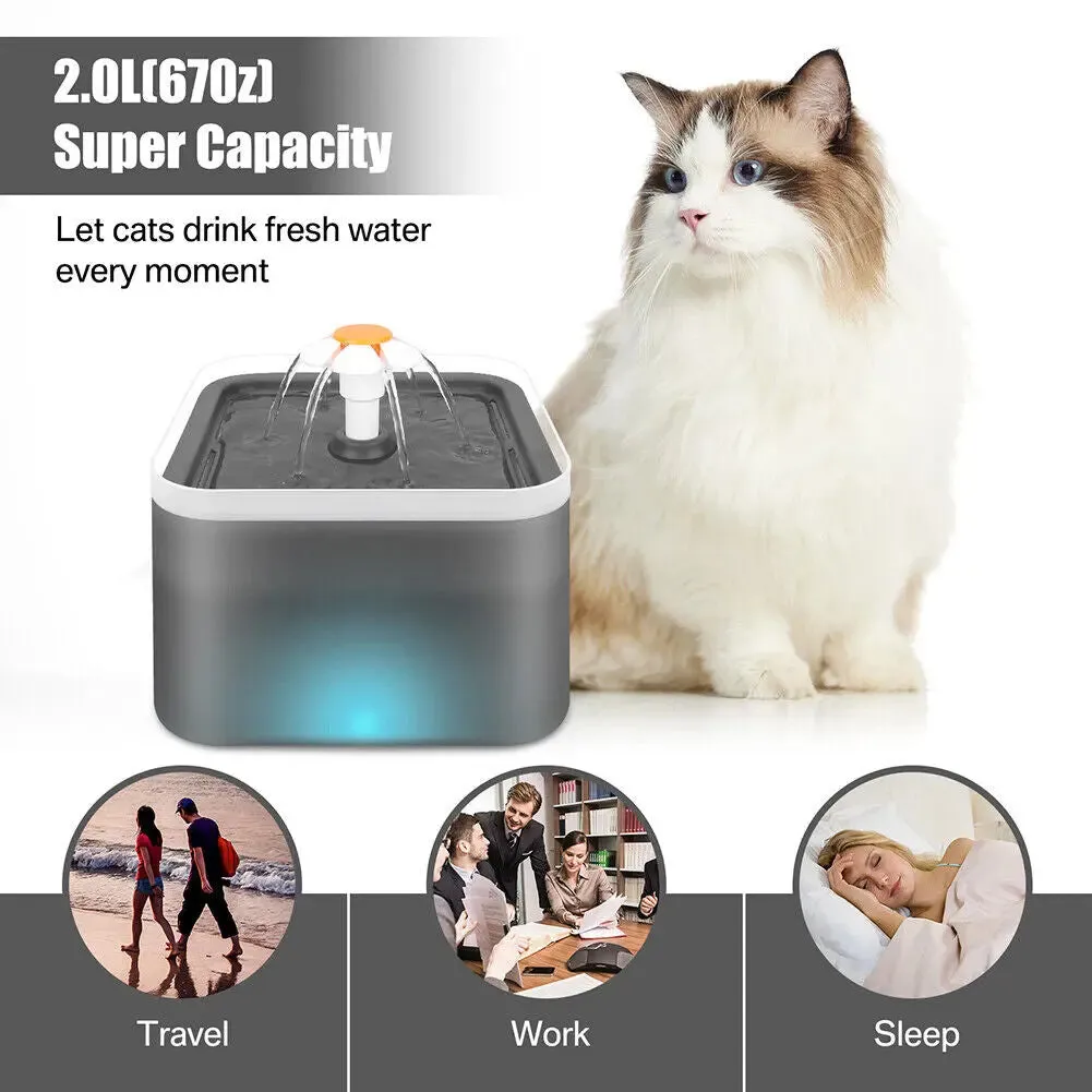 Pet Water Fountain Automatic LED Auto Dish Drinking Dispenser Bowl