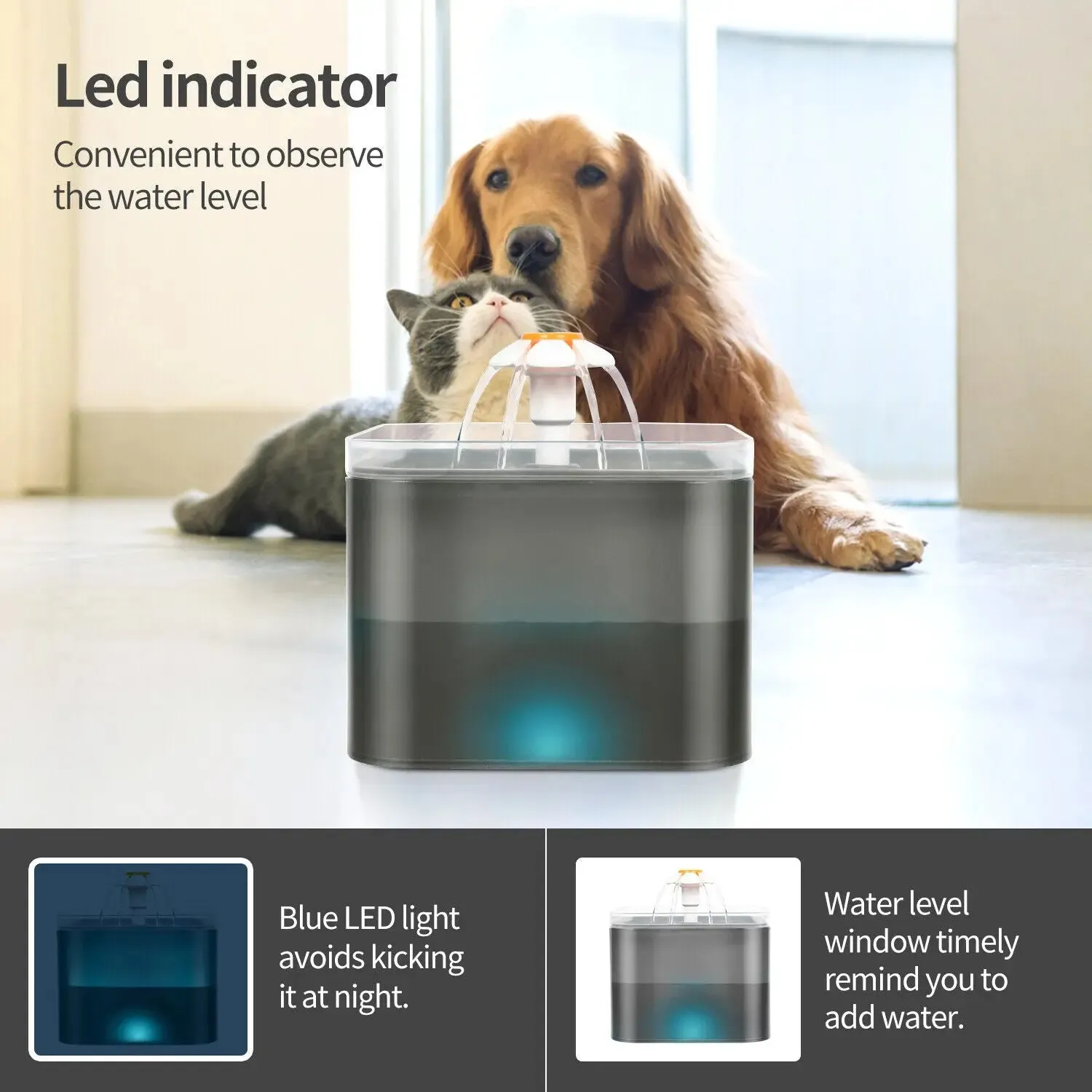 Pet Water Fountain Automatic LED Auto Dish Drinking Dispenser Bowl
