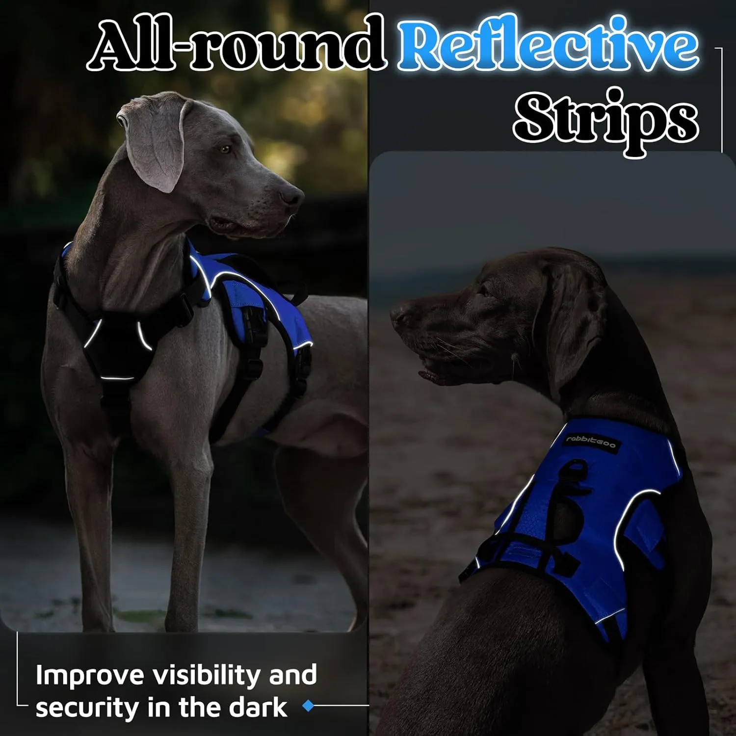 rabbitgoo Escape Proof Dog Harness, Soft Padded Full Body Pet Harness, Reflective Adjustable No Pull Vest with Lift Handle and Leash Clip for Large Dogs Walking Hiking Training, L, Blue