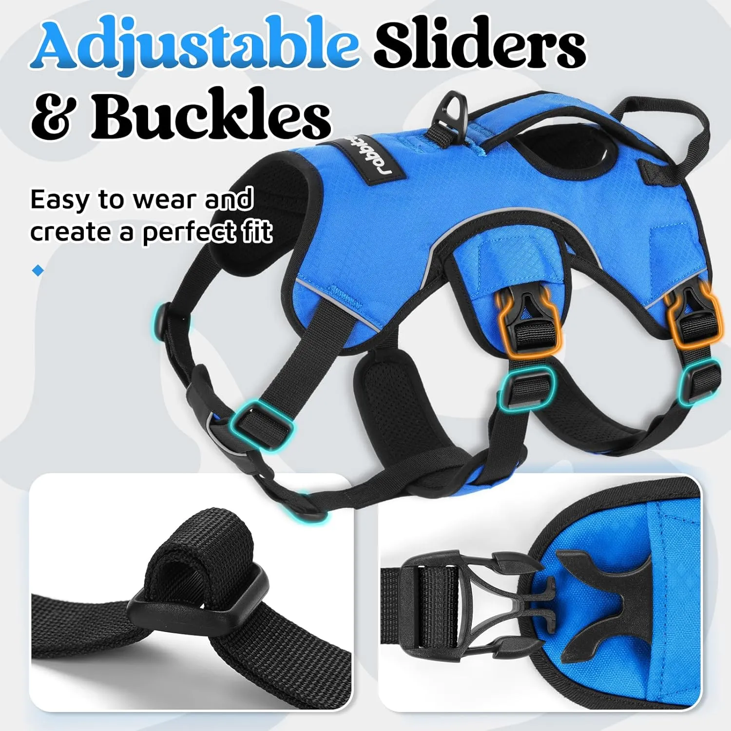 rabbitgoo Escape Proof Dog Harness, Soft Padded Full Body Pet Harness, Reflective Adjustable No Pull Vest with Lift Handle and Leash Clip for Large Dogs Walking Hiking Training, L, Blue