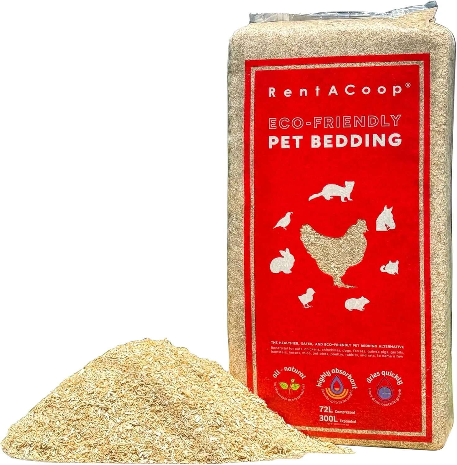RentACoop Extra-Soft Premium Hemp Bedding (300L) for Chicken Coops, Nesting Boxes, Rabbits, Guinea Pigs, Hamsters, Reptiles, Horses & More  Super Absorbent, Low Dust, Odor Control