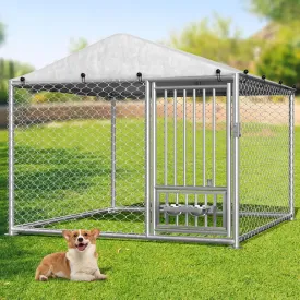 Rovibek 6.7'6.7' Outdoor Dog Kennel with Roof, Outside Dog Kennel with Waterproof Sunproof Cover, Dog Kennels Outdoor and Enclosure with 2 Stainless Steel Bowls