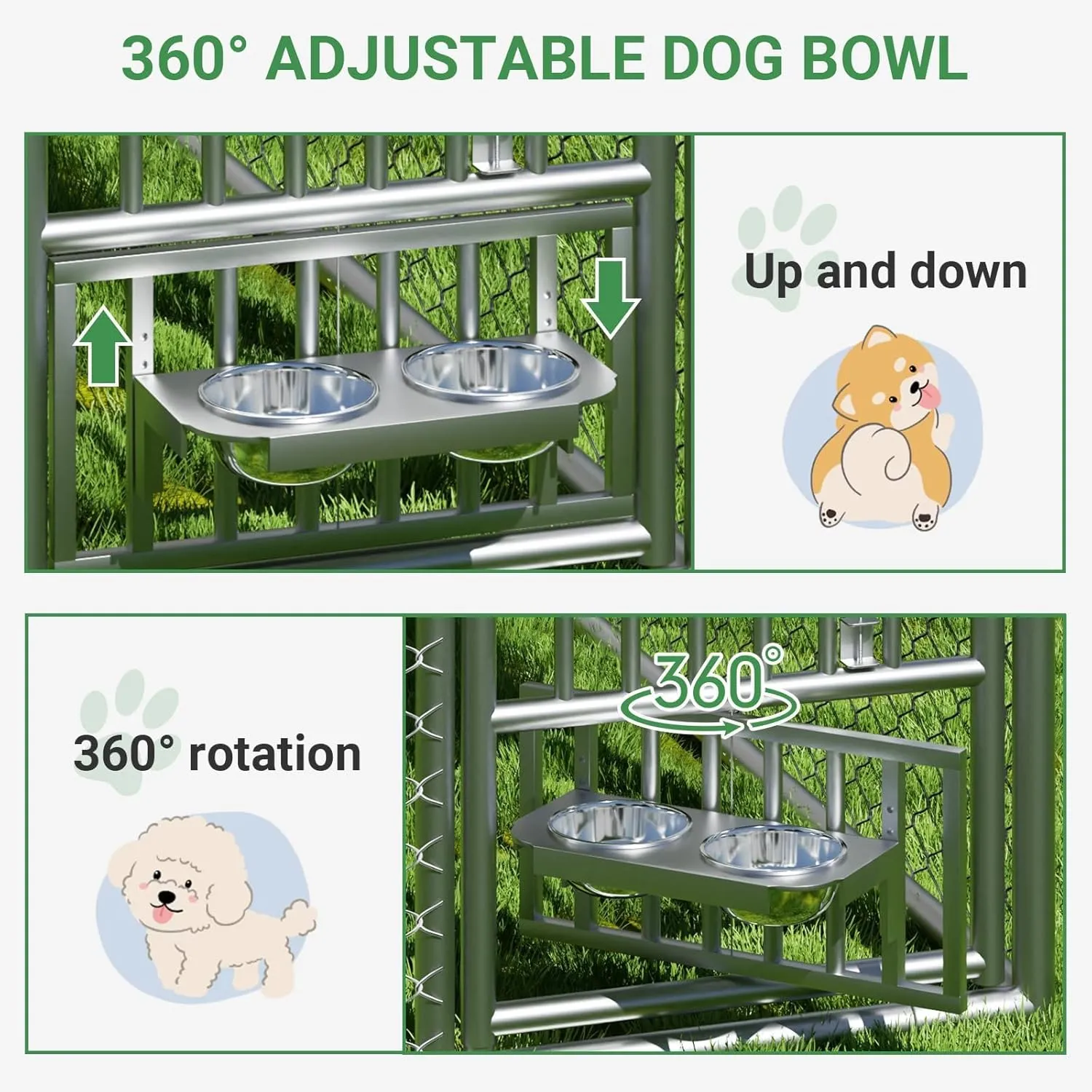 Rovibek 6.7'6.7' Outdoor Dog Kennel with Roof, Outside Dog Kennel with Waterproof Sunproof Cover, Dog Kennels Outdoor and Enclosure with 2 Stainless Steel Bowls