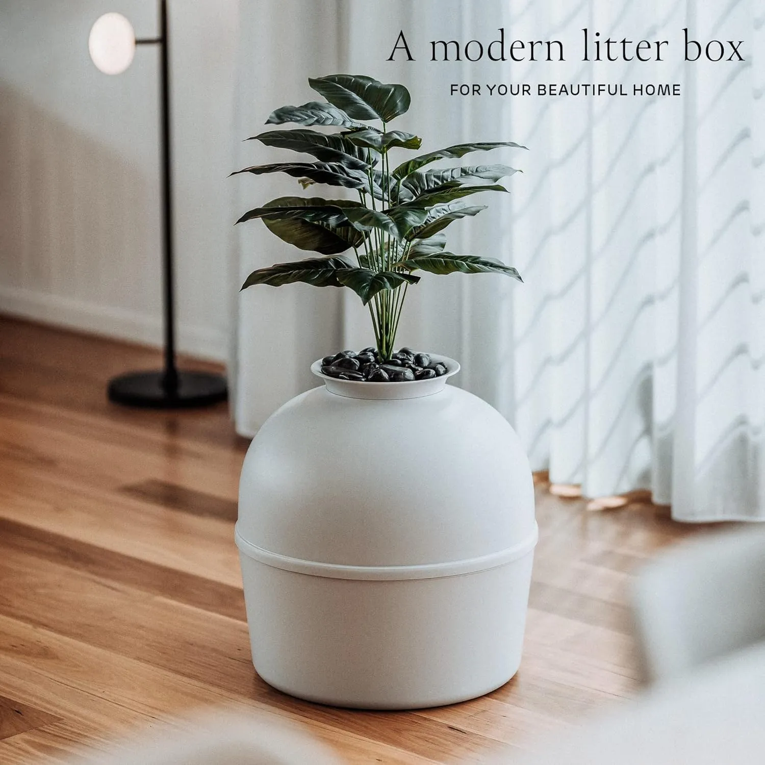 Secret Litter Box by Bundle & Bliss - Hidden Litter Box Enclosure, Patented Design with Odor Control, Includes Faux Plant, Carbon Filter and Real Stones