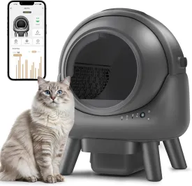 Self Cleaning Litter Box, Automatic Cat Litter Box with APP Control,Multi-Cat Compatible,1 Roll of Garbage Bags and Mat,Gray-1