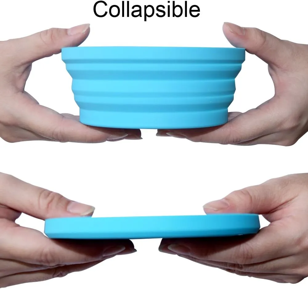 Silicone Expandable Collapsible Bowl for Travel Camping Hiking, Blue (1 Pack)