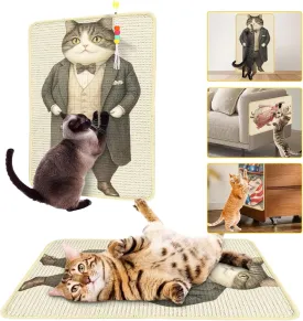 Sisal Cat Scratcher Mat,Decorative 22" x 13"Scratching Pad with Velcro Tape and Toy,Wear Resistant Cat Scratching Wall Scratchers for Floor Carpet Couch Furniture (Suit Cat)