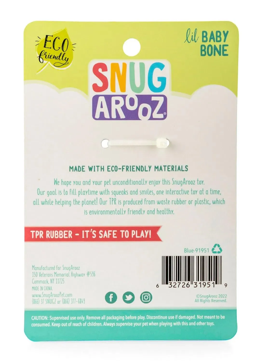 Snugarooz Lil' Baby Bone Dental Textured Rubber Chew Puppy Dog Toy - Blue - 4.25" Inches