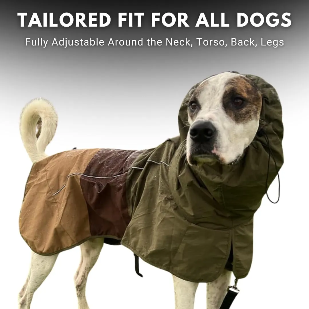 Spark Paws Dog Raincoat, Waterproof Windproof Rain Jacket, for Small Medium Large Extra Large Dogs, Reflective Breathable Full-Body Coverage Dry Suit - Green Brown Tan, 3XL