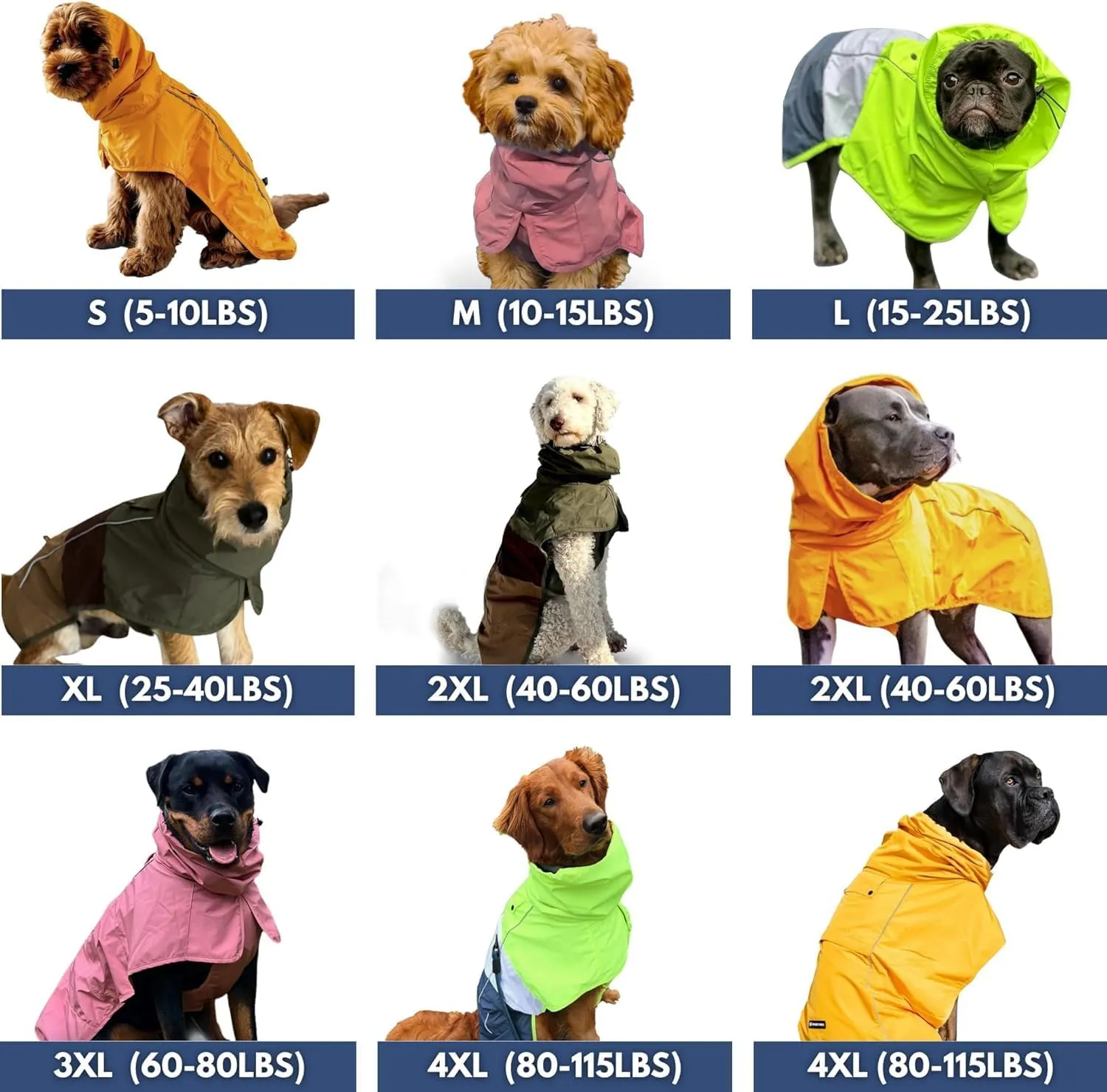 Spark Paws Dog Raincoat, Waterproof Windproof Rain Jacket, for Small Medium Large Extra Large Dogs, Reflective Breathable Full-Body Coverage Dry Suit - Neon White Navy Blue, XL