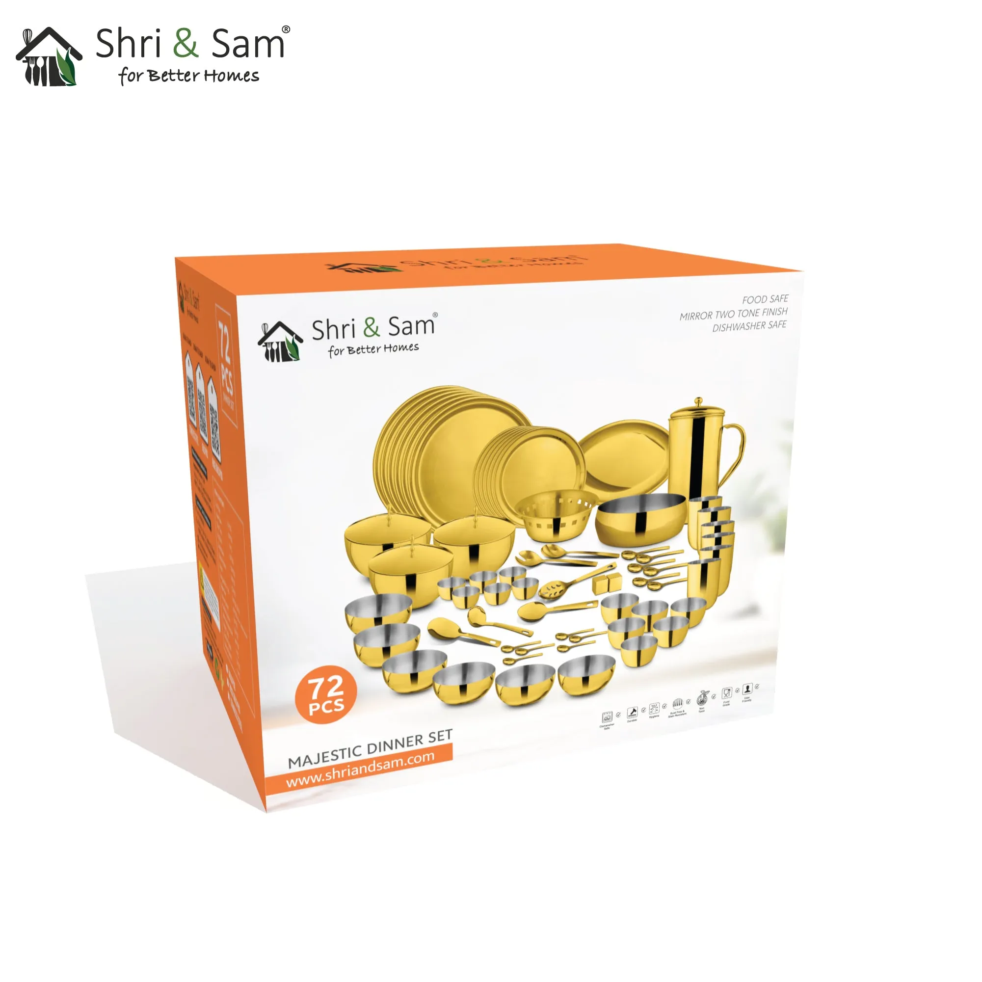 Stainless Steel 72 PCS Dinner Set (6 People) with Gold PVD Coating Majestic