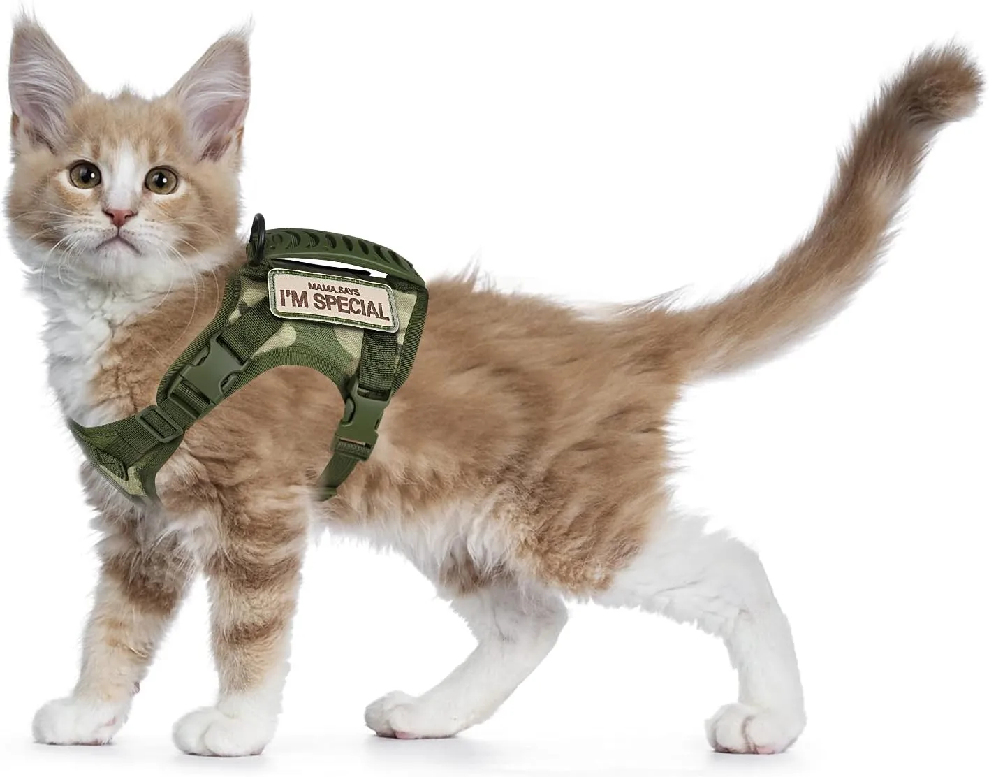 Tactical Cat Harness for Walking Escape Proof, Soft Mesh Adjustable Pet Vest Harness for Large Cat,Small Dog (L, A-Green)