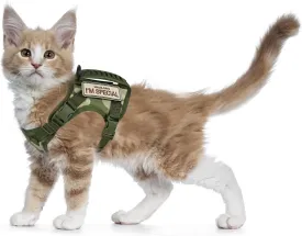 Tactical Cat Harness for Walking Escape Proof, Soft Mesh Adjustable Pet Vest Harness for Large Cat,Small Dog (L, A-Green)