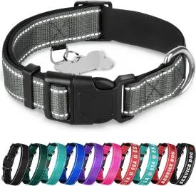 TECEUM Reflective Dog Collar  Gray  L  Extra Soft Padding  Basic Nylon Pet Collar  Quick Release Buckle  Fits Small, Medium and Large Dogs, Puppies, Cats  ESA & Service Dog Options