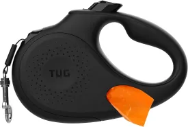 TUG Oval 360 Tangle-Free Retractable Dog Leash with Integrated Waste Bag Dispenser (Medium, Black)