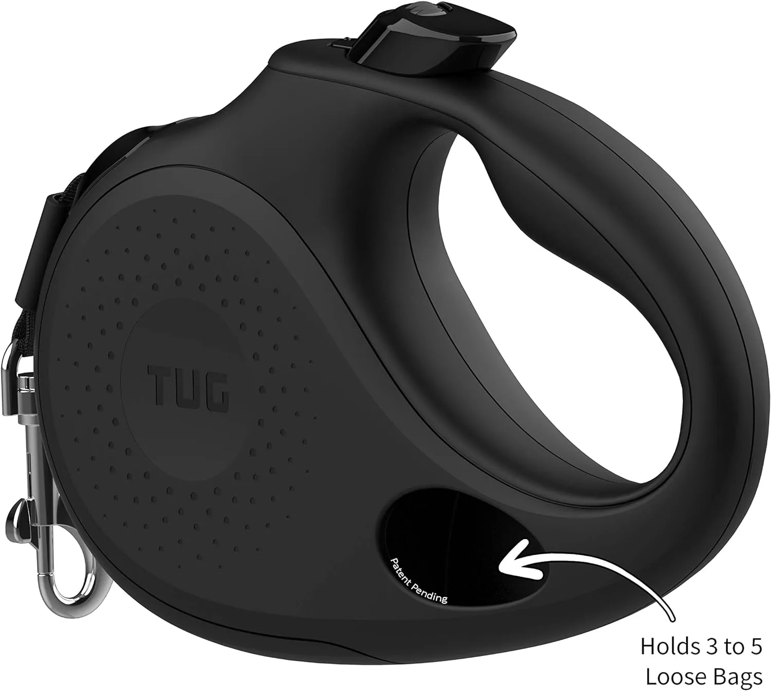 TUG Oval 360 Tangle-Free Retractable Dog Leash with Integrated Waste Bag Dispenser (Medium, Black)