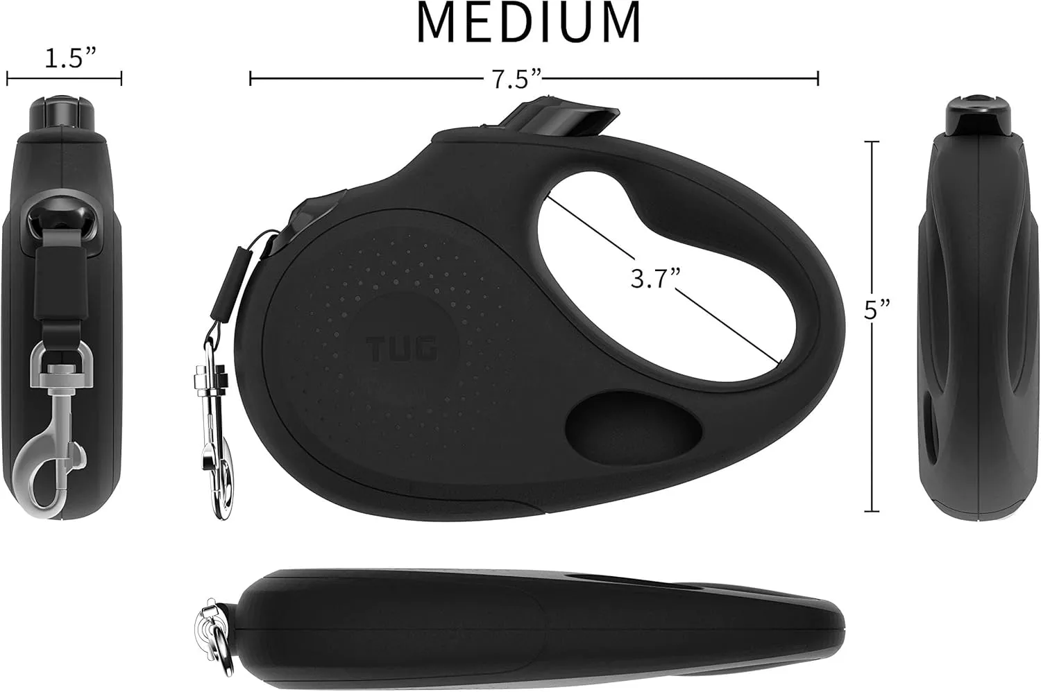 TUG Oval 360 Tangle-Free Retractable Dog Leash with Integrated Waste Bag Dispenser (Medium, Black)