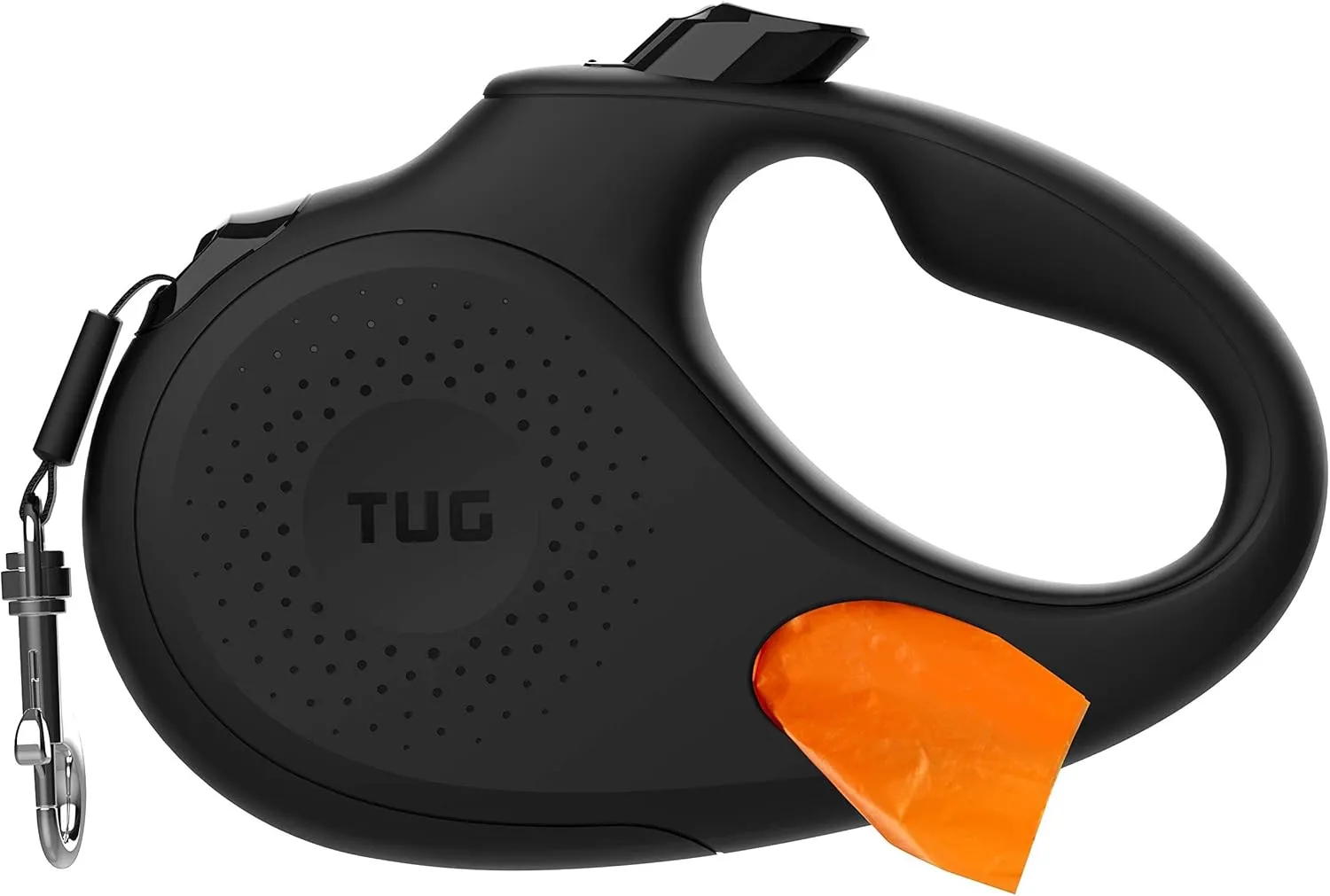 TUG Oval 360 Tangle-Free Retractable Dog Leash with Integrated Waste Bag Dispenser (Medium, Black)