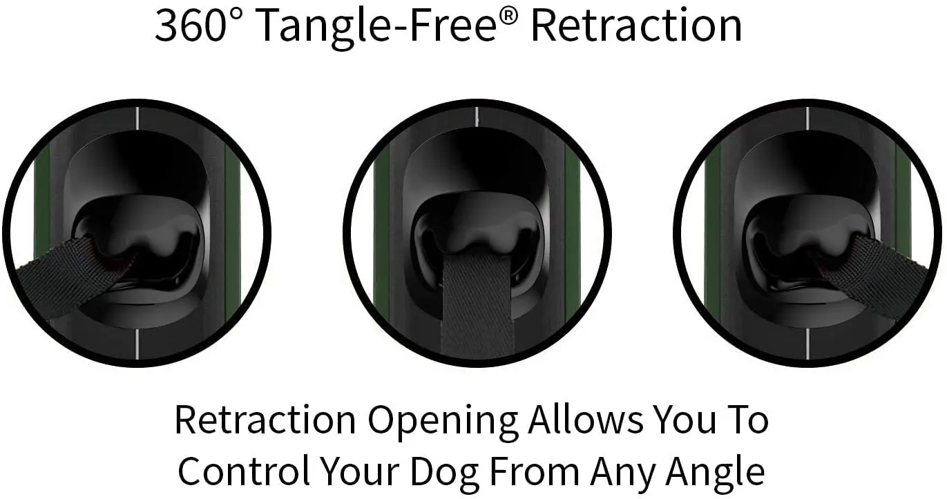 TUG Oval 360 Tangle-Free Retractable Dog Leash with Integrated Waste Bag Dispenser (Medium, Green)