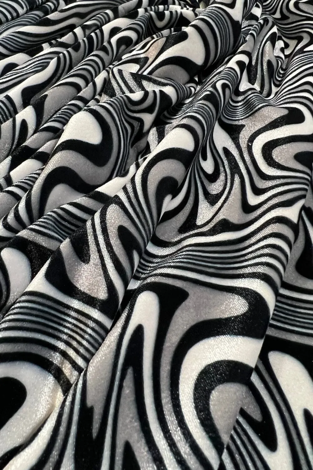 UV Glow Four Way Stretch Velvet Fabric in Distortion