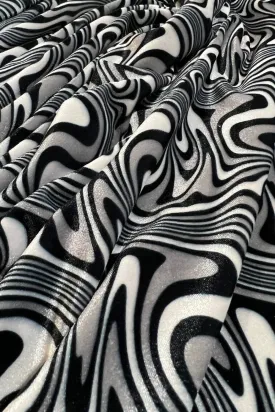 UV Glow Four Way Stretch Velvet Fabric in Distortion