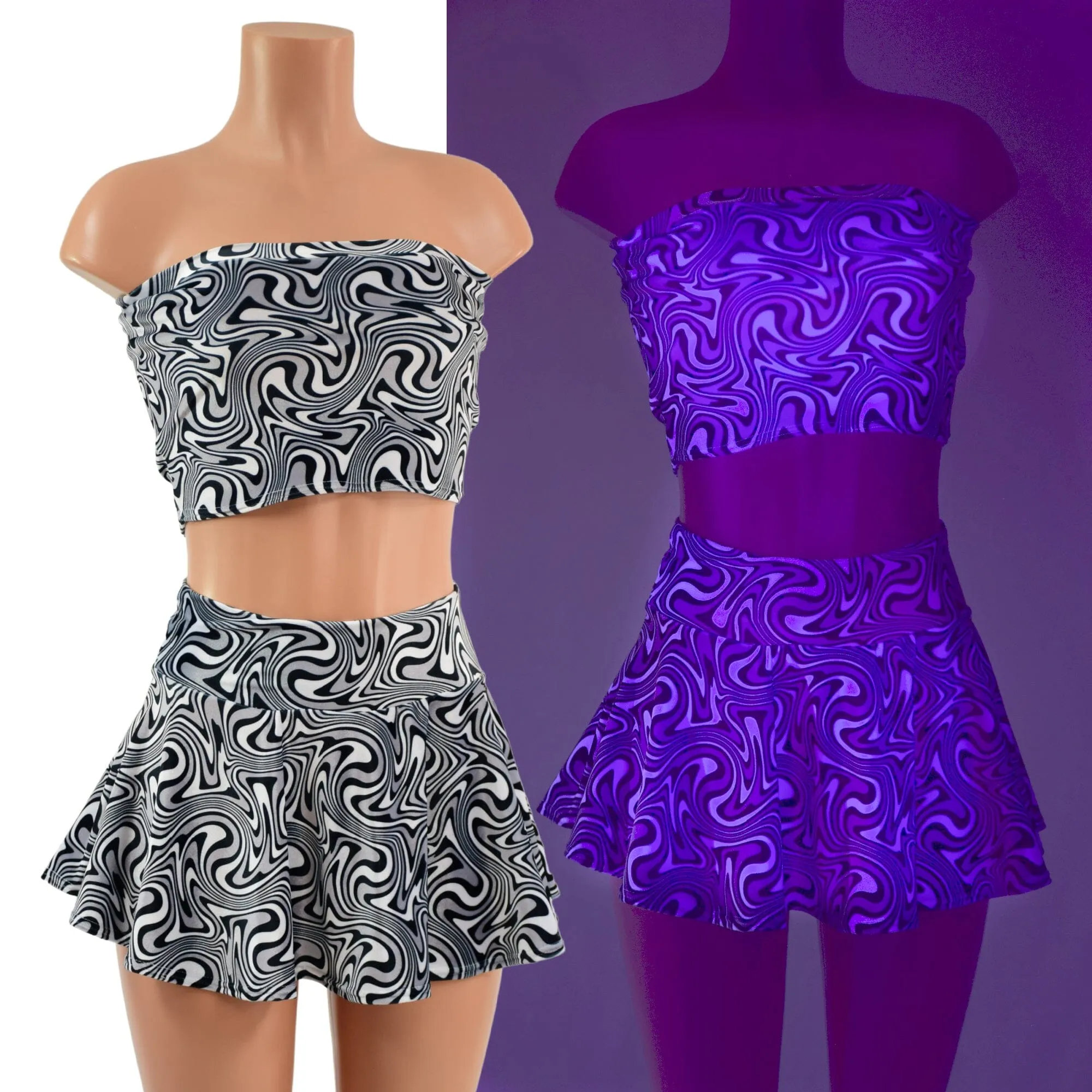UV Glow Four Way Stretch Velvet Fabric in Distortion