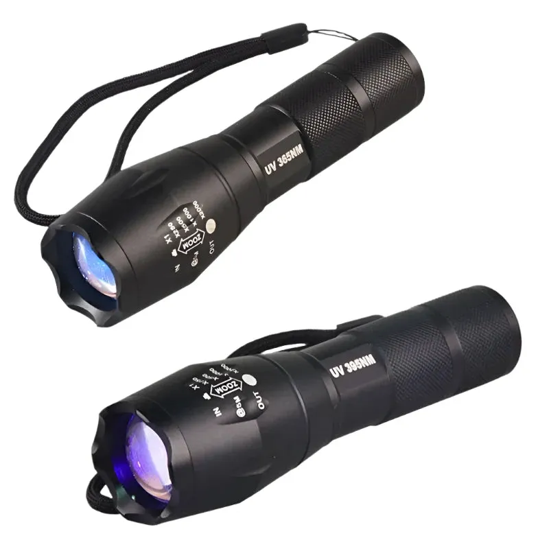 UV Led Flashlight 365nm 395nm Ultraviolet 3W Zoomable Invisible Cat Dog Pet Stains Hunting Marker Check Light 18650 Torch