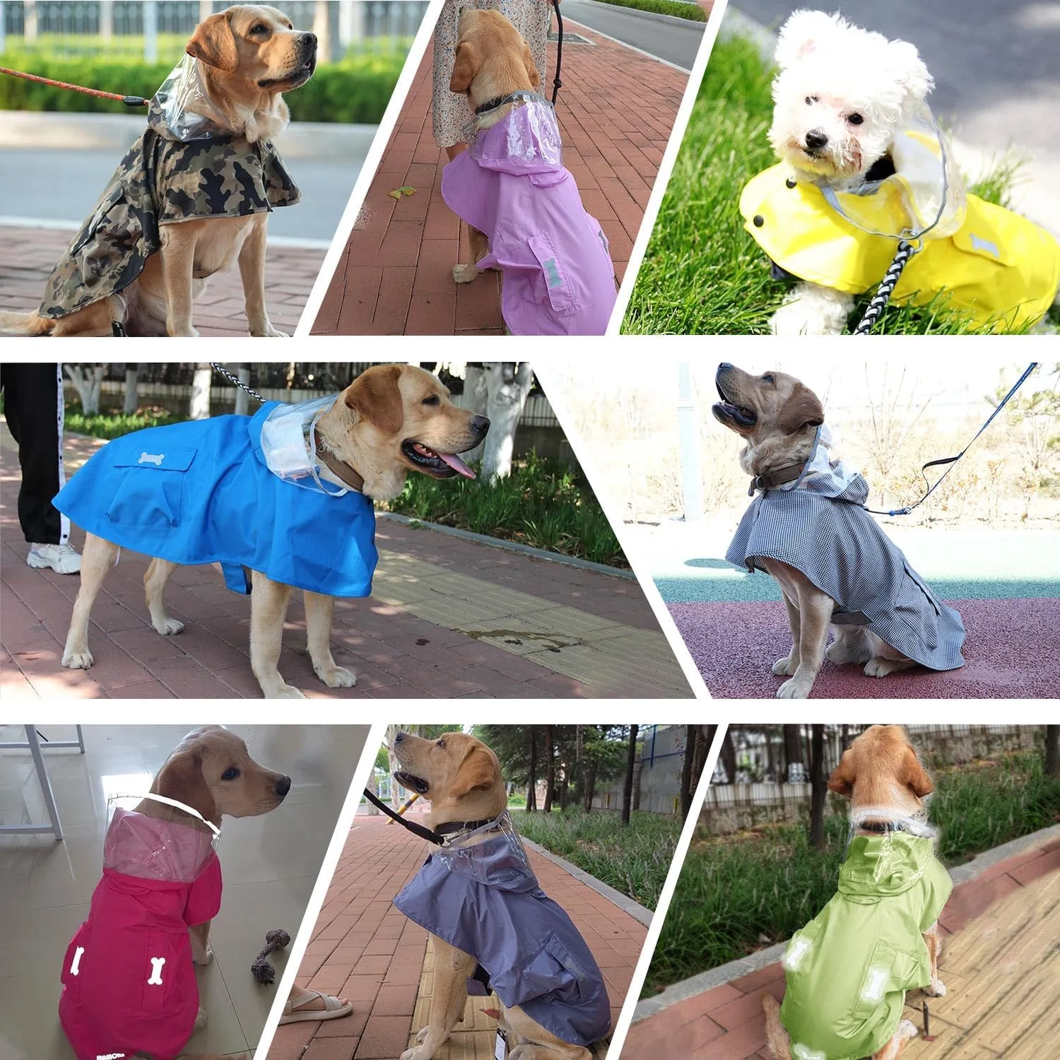 Waterproof Dog Raincoat, Adjustable Reflective Lightweight Pet Rain Clothes with Poncho Hood(XX-Large, Blue&Grey)