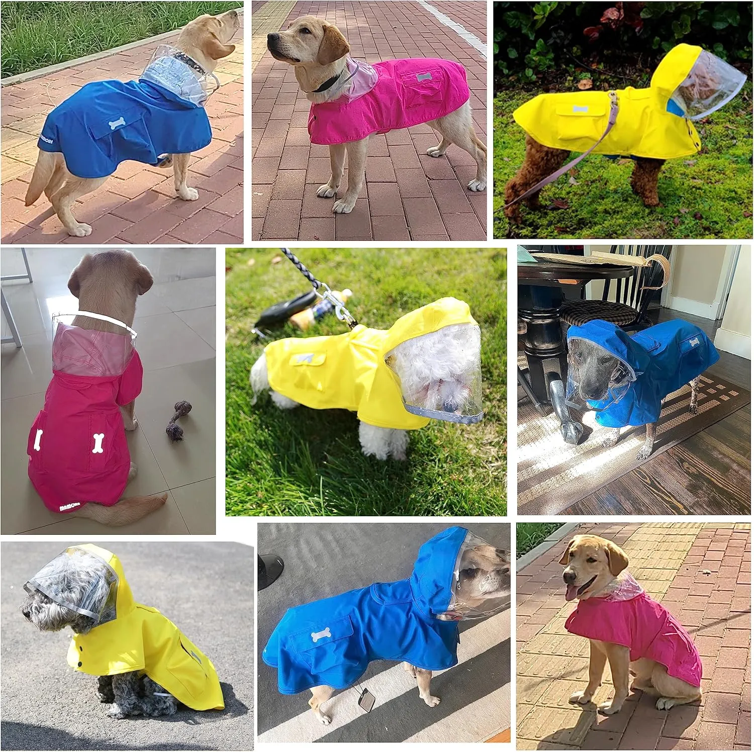 Waterproof Dog Raincoat, Adjustable Reflective Lightweight Pet Rain Clothes with Poncho Hood(XX-Large,Black&White)