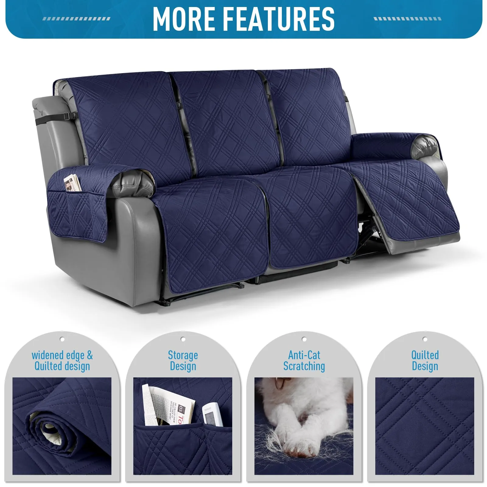 Waterproof Recliner Chair Cover with Double Straps (2 Seater)