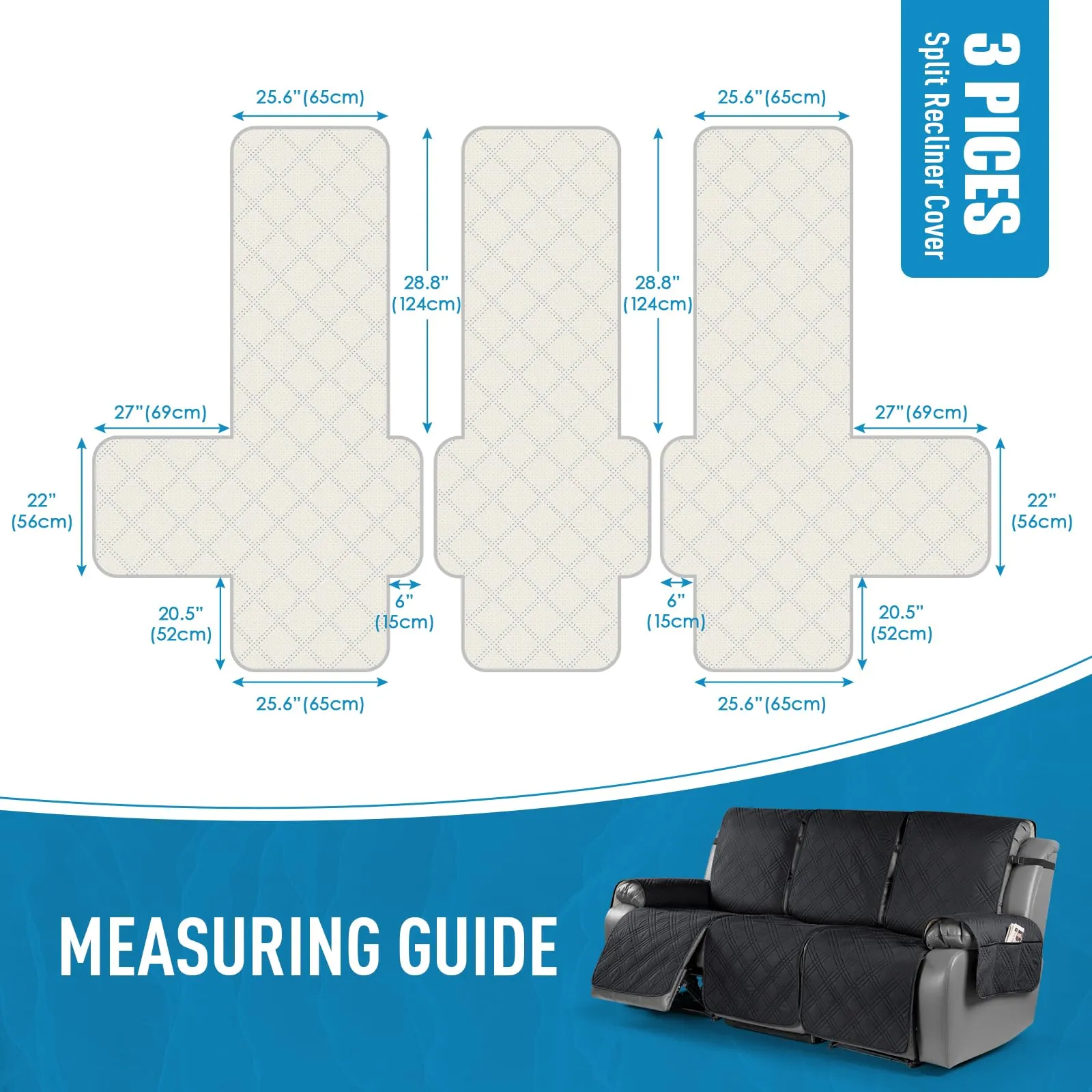 Waterproof Recliner Chair Cover with Double Straps (2 Seater)