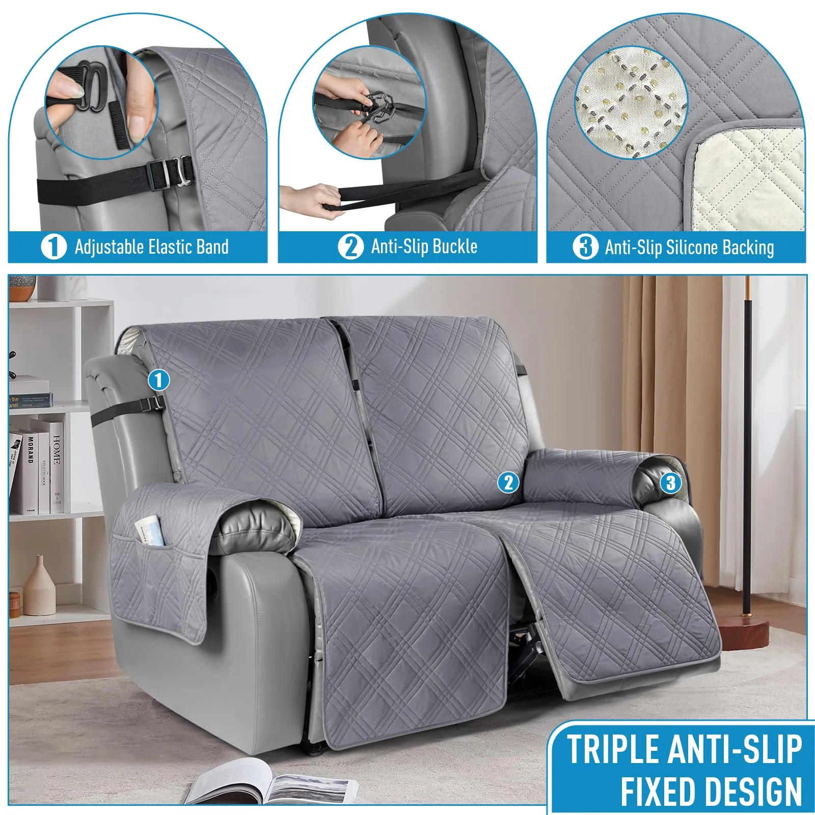 Waterproof Recliner Chair Cover with Double Straps (2 Seater)