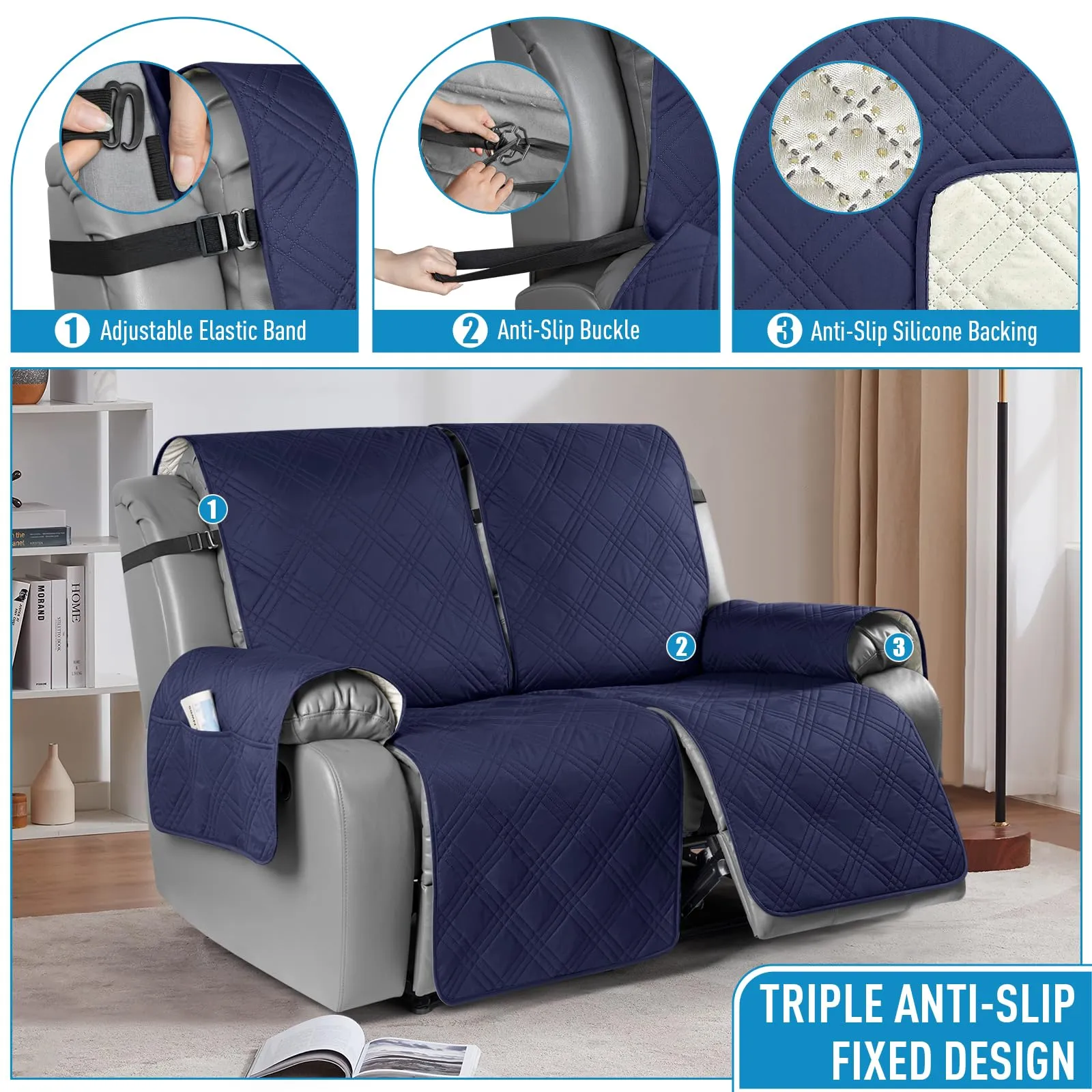 Waterproof Recliner Chair Cover with Double Straps (2 Seater)