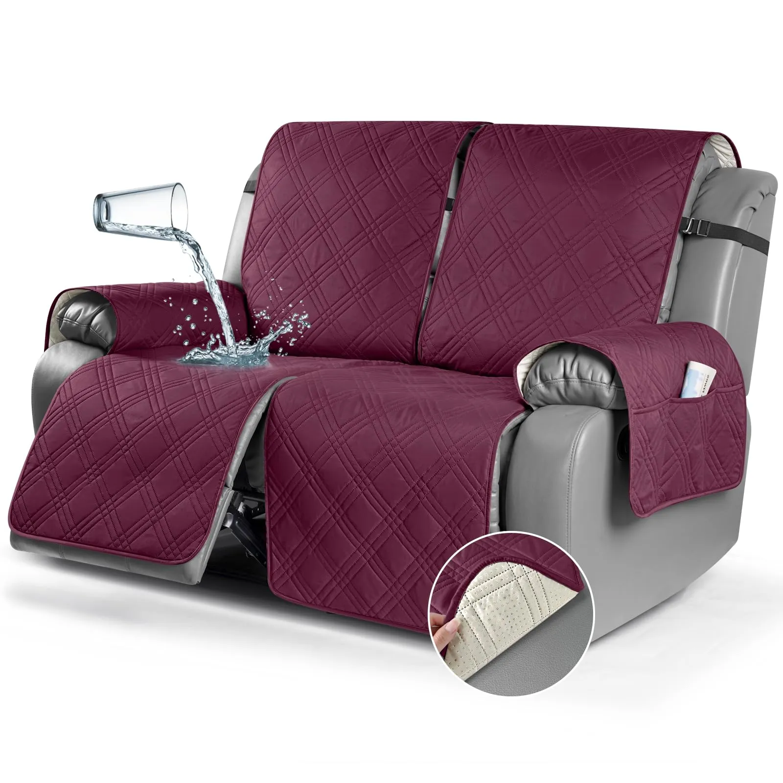 Waterproof Recliner Chair Cover with Double Straps (2 Seater)