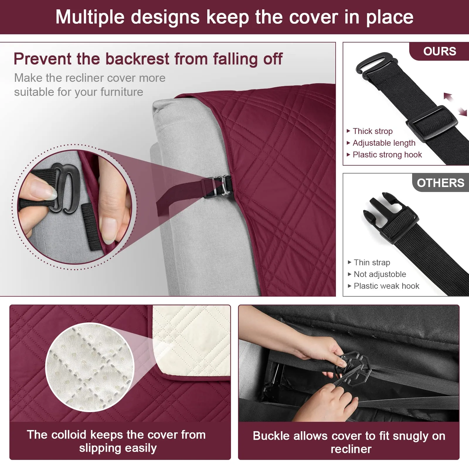 Waterproof Recliner Chair Cover with Double Straps (2 Seater)