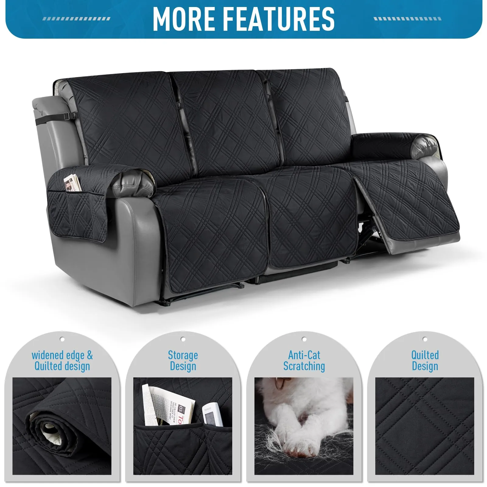 Waterproof Recliner Chair Cover with Double Straps (2 Seater)