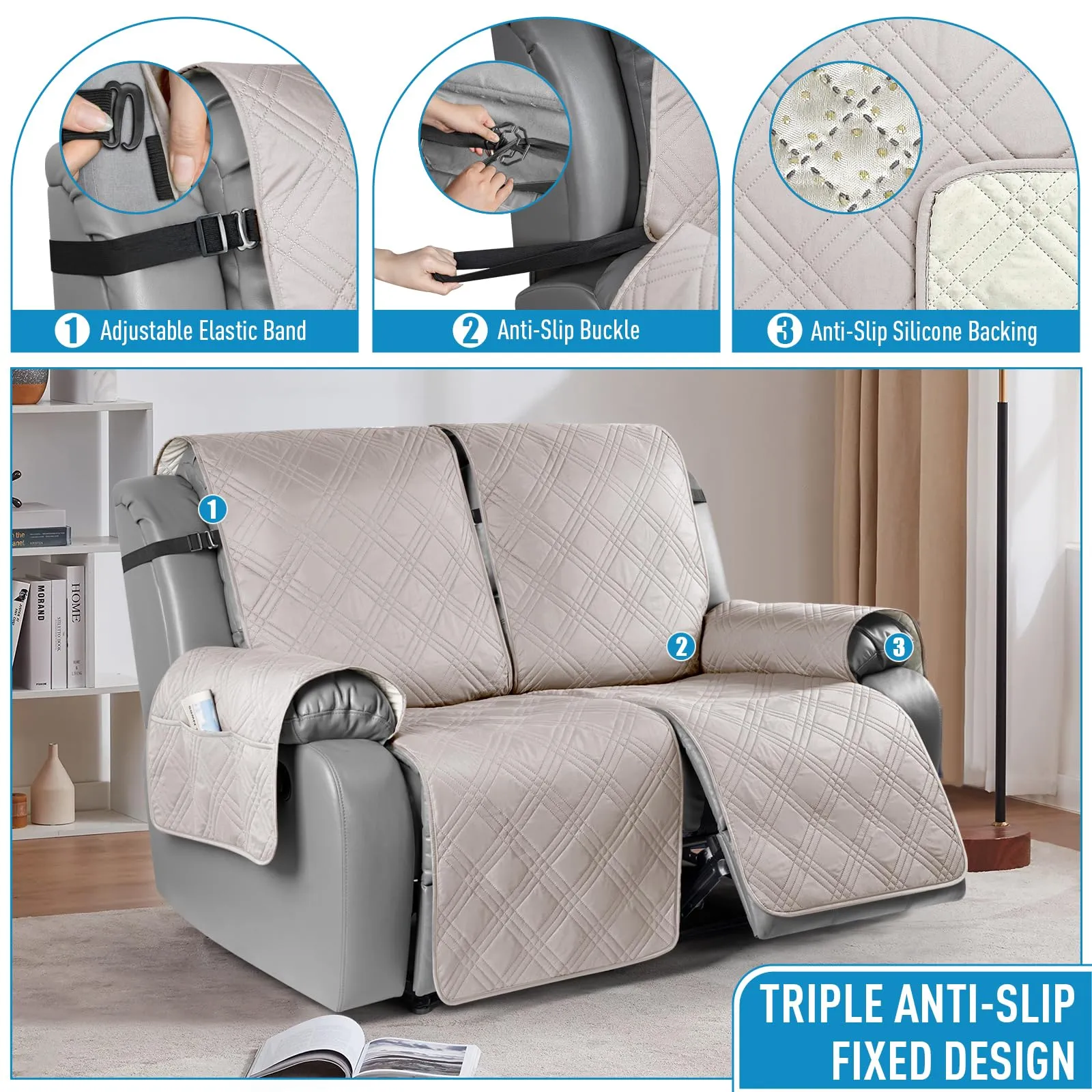 Waterproof Recliner Chair Cover with Double Straps (2 Seater)