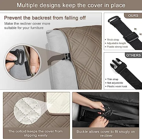 Waterproof Recliner Chair Cover with Double Straps (2 Seater)