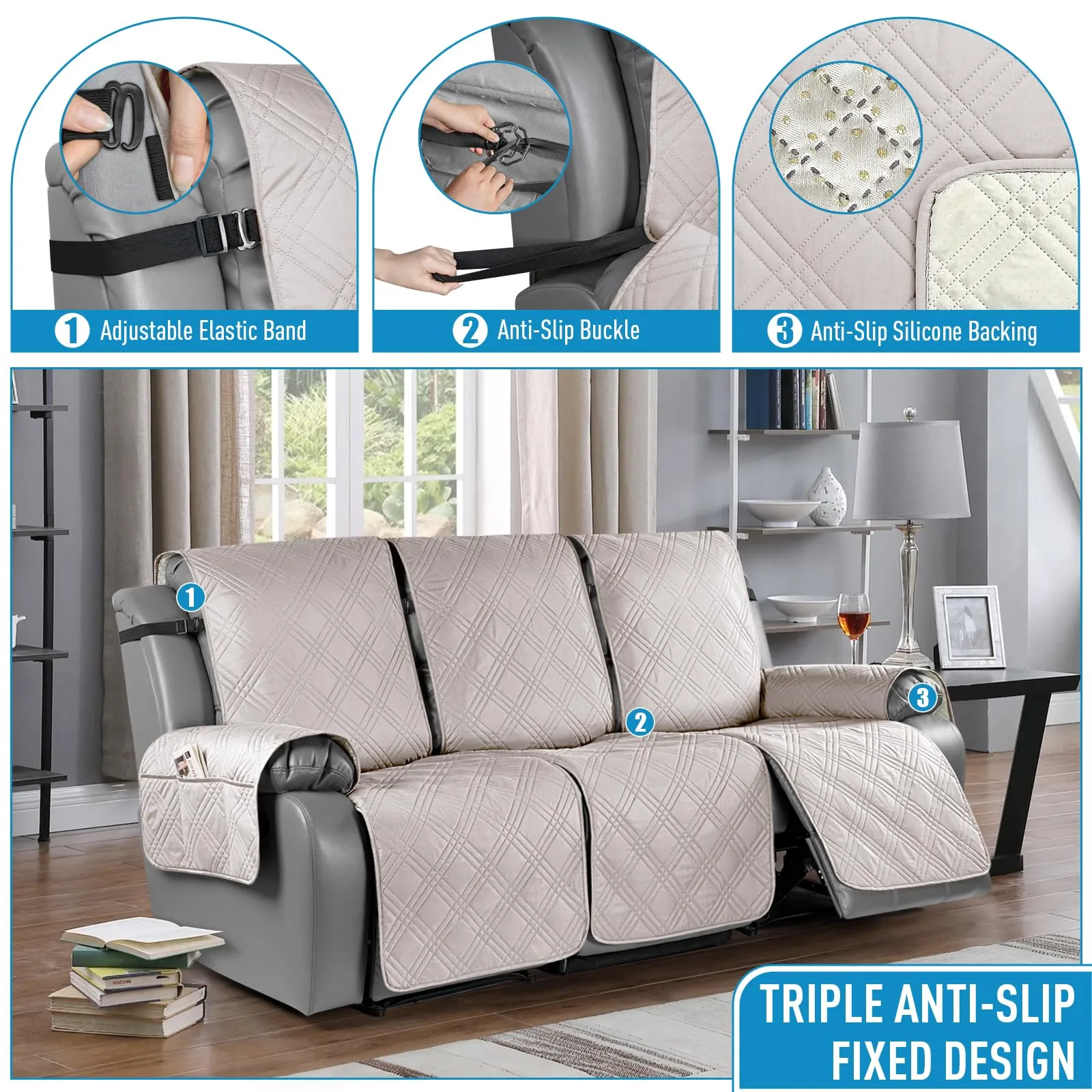 Waterproof Recliner Chair Cover with Double Straps (2 Seater)