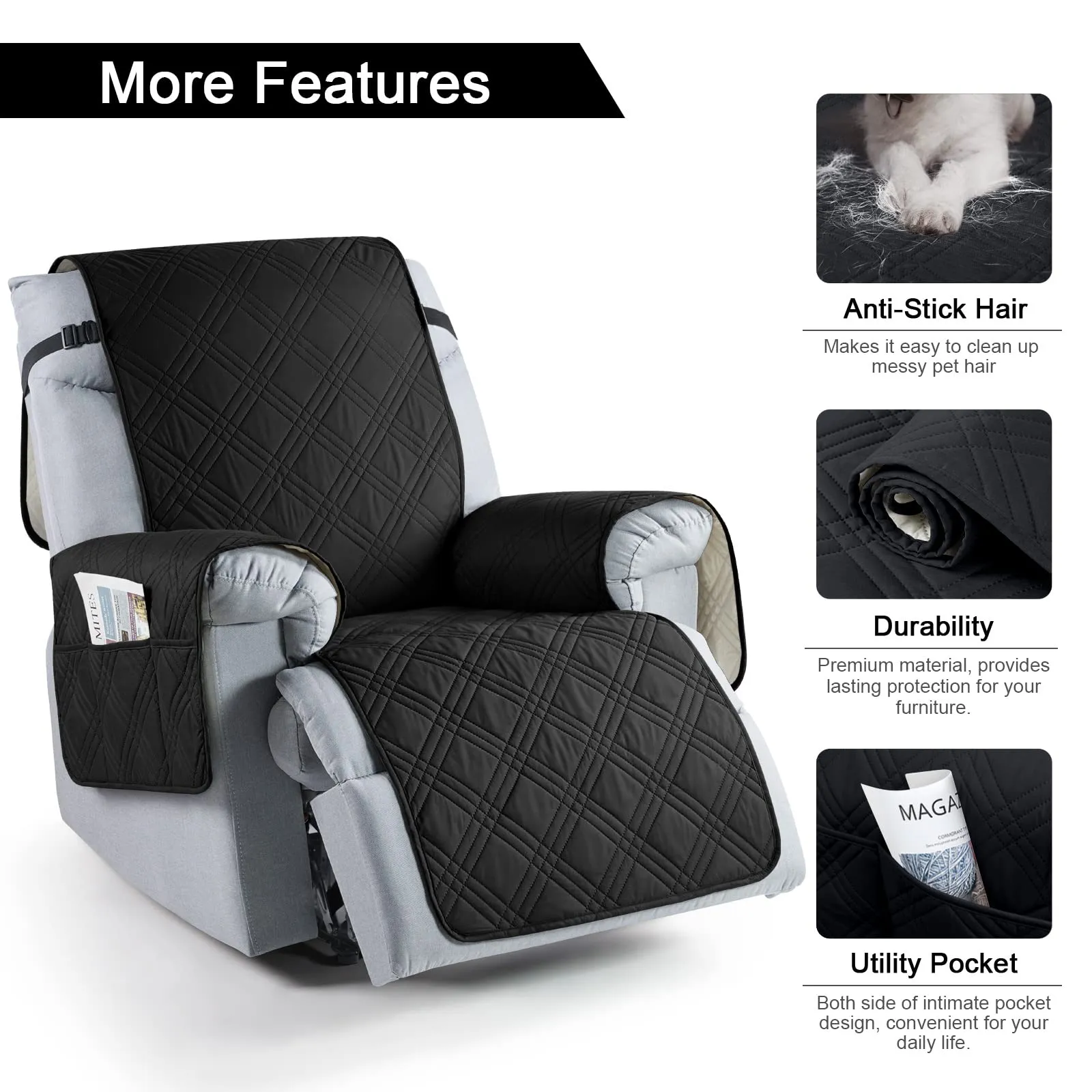 Waterproof Recliner Chair Cover with Double Straps (2 Seater)