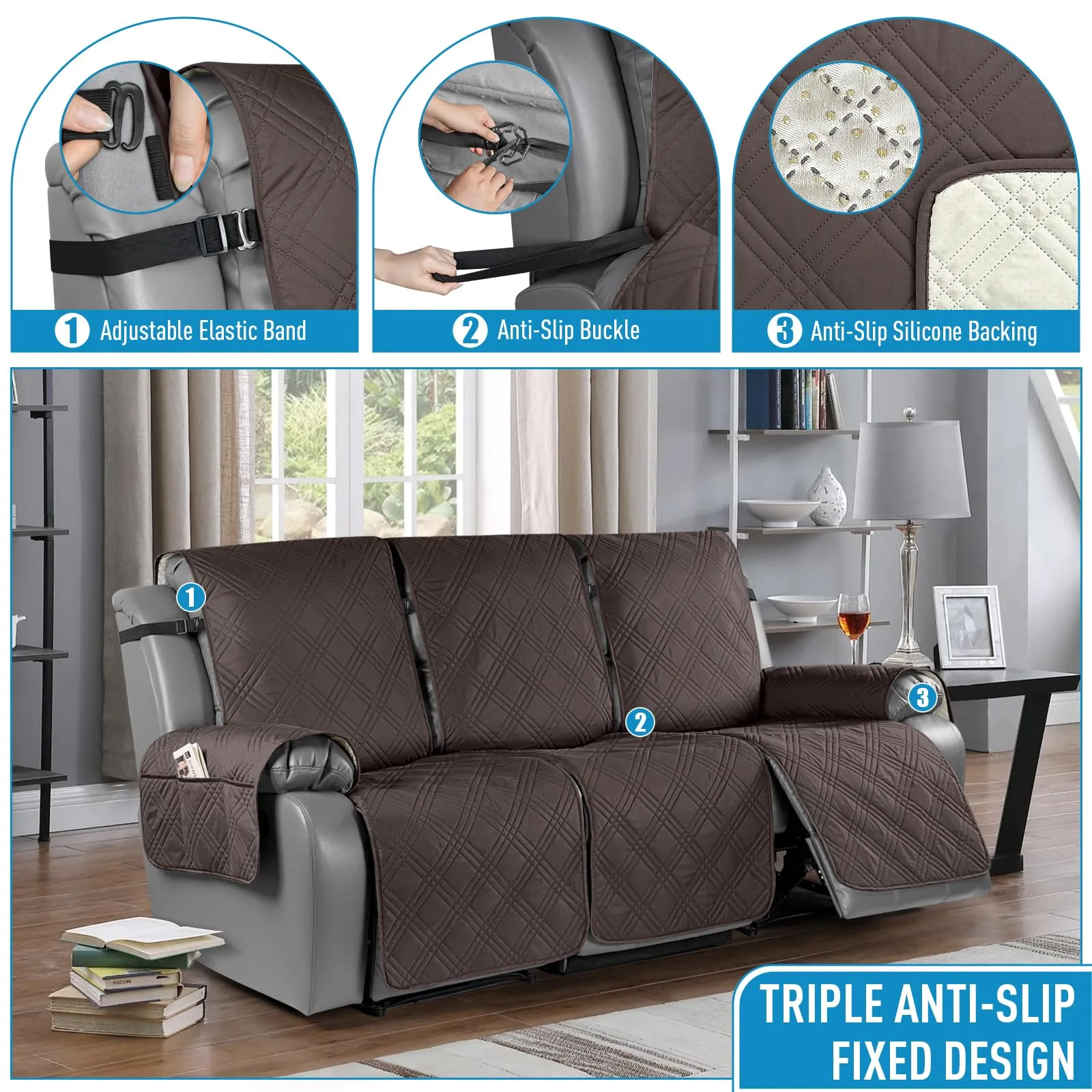 Waterproof Recliner Chair Cover with Double Straps (2 Seater)